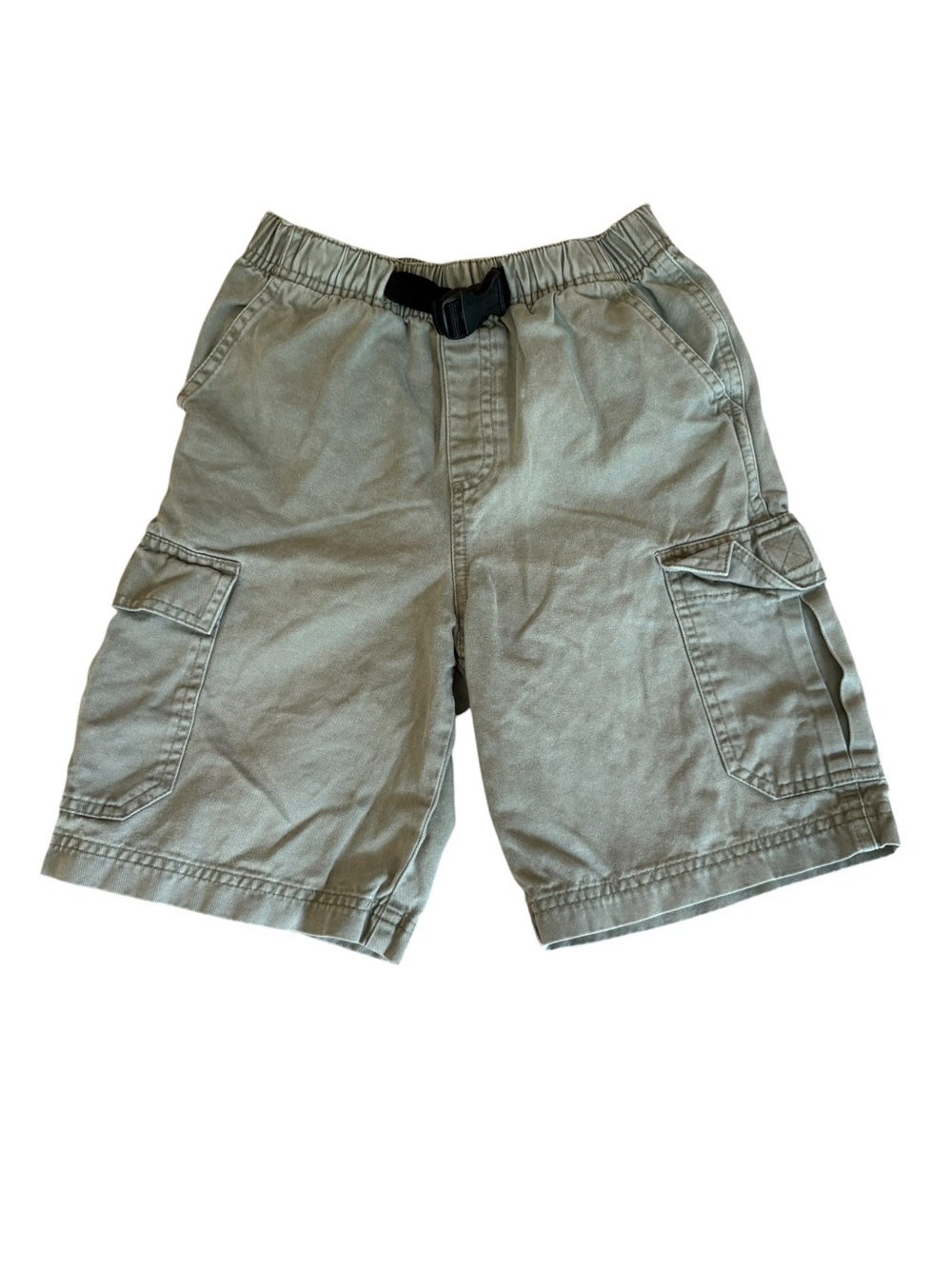 LL Bean Boys Size 8 Cotton Hiking Cargo Shorts Gray Green Adjustable Waist Belt
